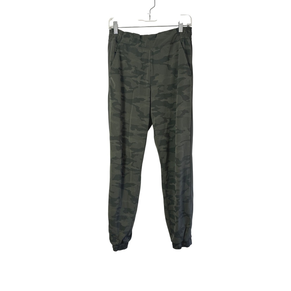 Athleta Brooklyn Textured Lined Joggers Womens Size 6 Green Camo Zip Pockets